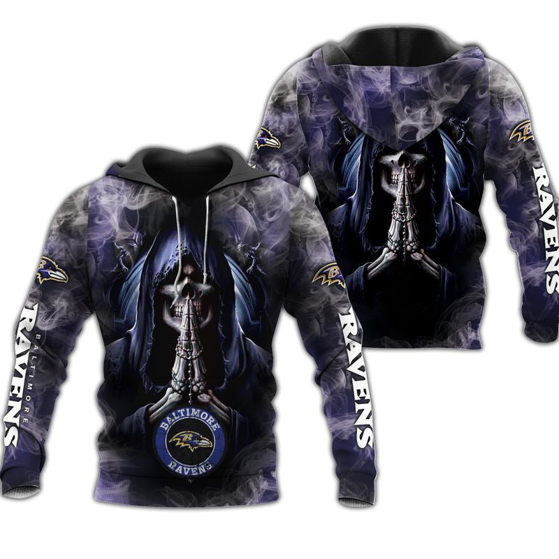 Baltimore Ravens Skull Hoodies Background Smoke