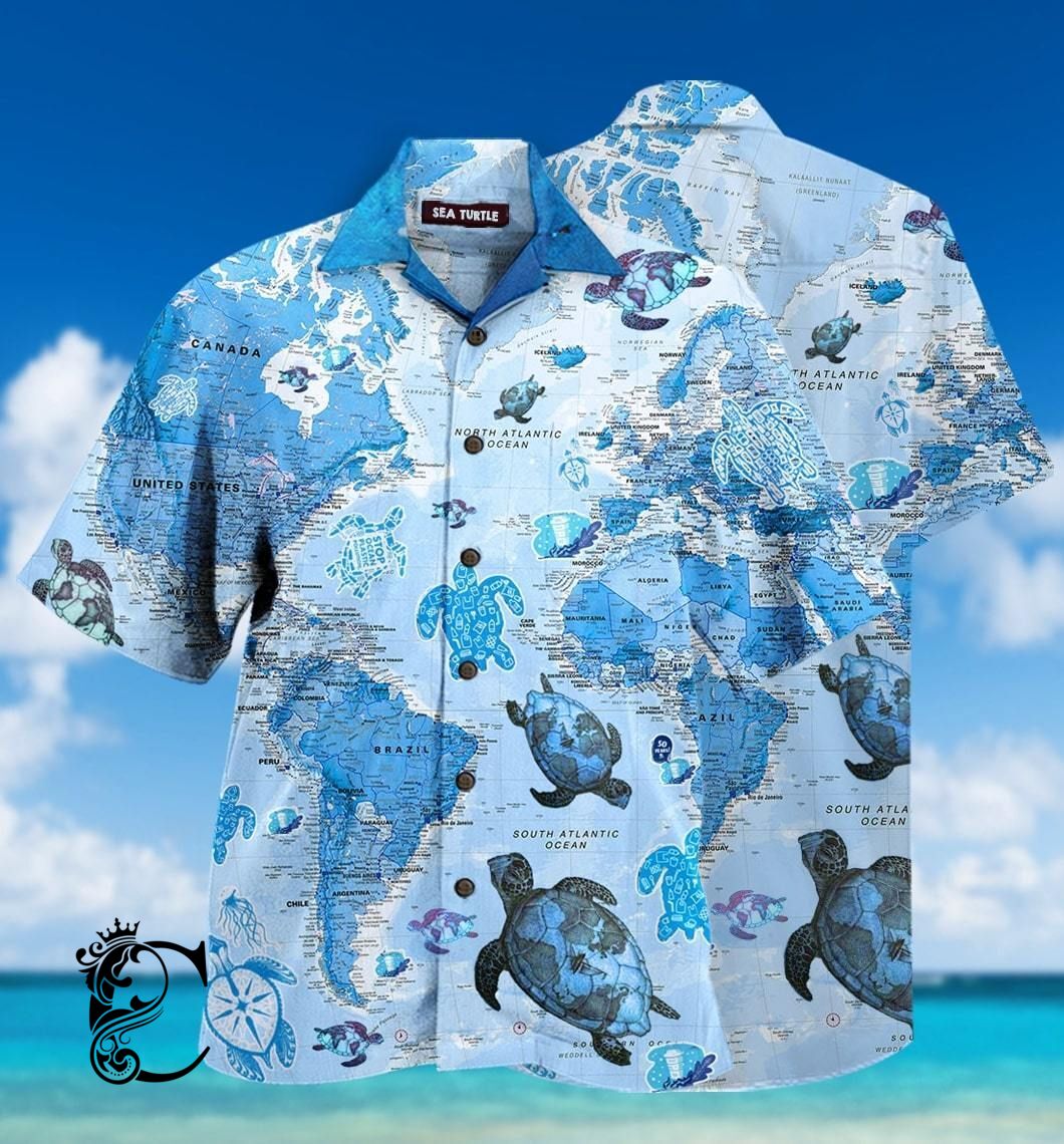 World Map Sea Turtles Tropical Hawaiian Shirt 131