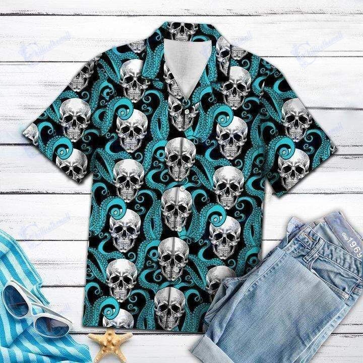 Beach Shirt Skull Octopus Cool Hawaiian Aloha Shirts- Chillicothemall