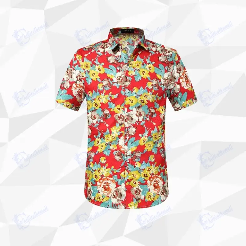 Beach Shirt Red Flower Garish Hawaiian Unisex Shirts- Chillicothemall