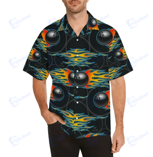 Beach Shirt Fire Bowling Black Hawaiian Aloha Shirts- Chillicothemall