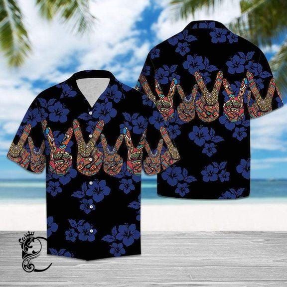 Blue Mandala Peace Symbol V Sign Hippie Hawaiian Aloha Shirts