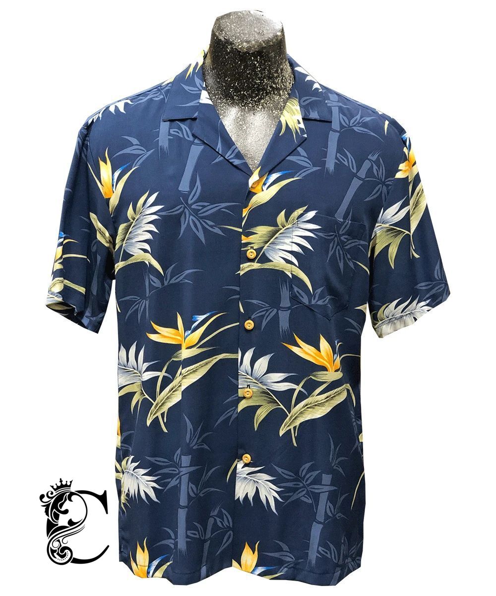 Bamboo Paradise Navy Hawaiian Shirt