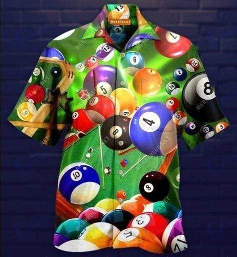 Beach Shirt Hawaiian Aloha Shirts Billard Cue Ball- Chillicothemall