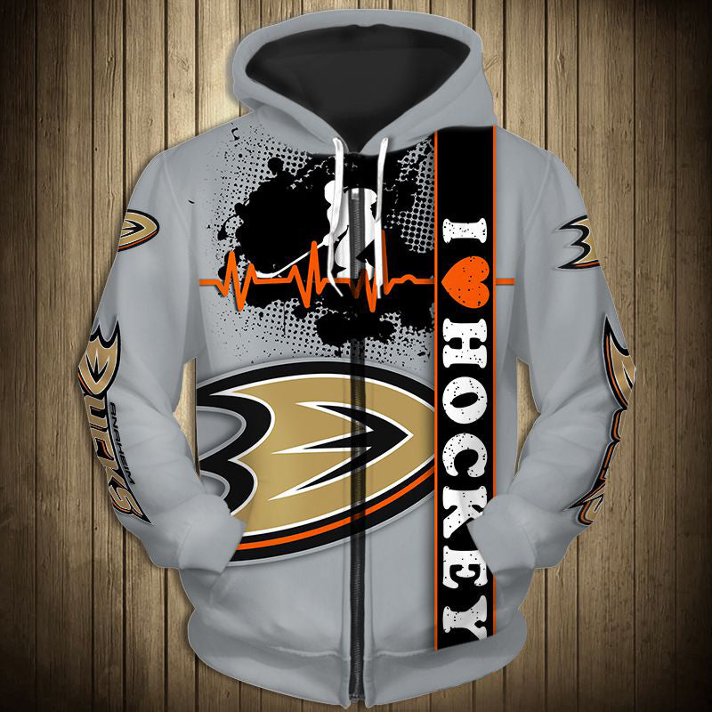 Anaheim Ducks Zip Up Hoodie Heart Beats