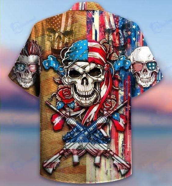 Beach Shirt Hawaiian Aloha Shirts Patriotic Flower Skull- Chillicothemall