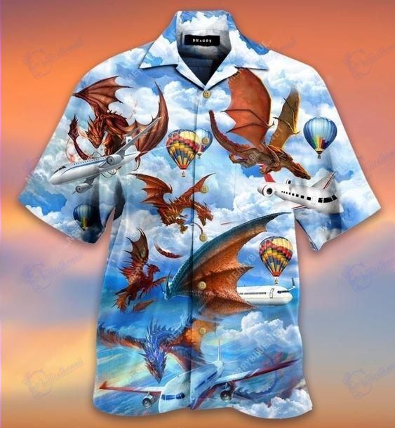 Beach Shirt Hawaiian Aloha Shirts Dragon Hunting Airplane- Chillicothemall