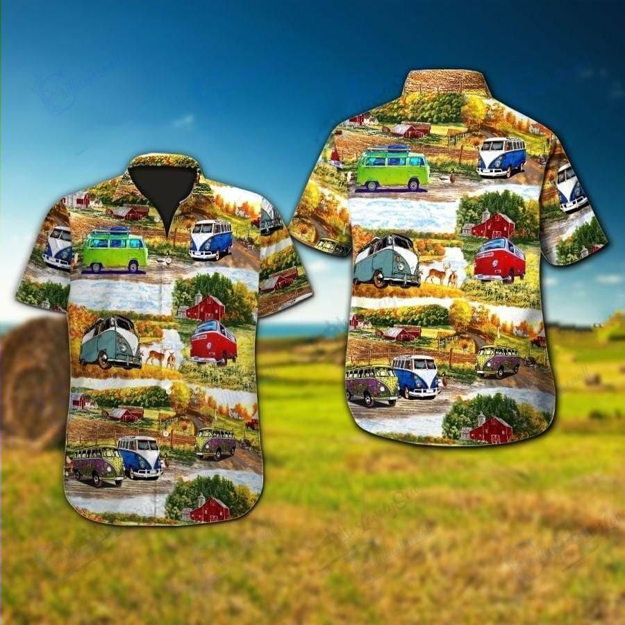 Beach Shirt Hawaiian Aloha Shirts Bus Farm- Chillicothemall