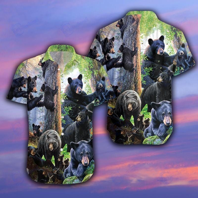 Black Bear Family Into Spring Hawaiian Aloha Shirts