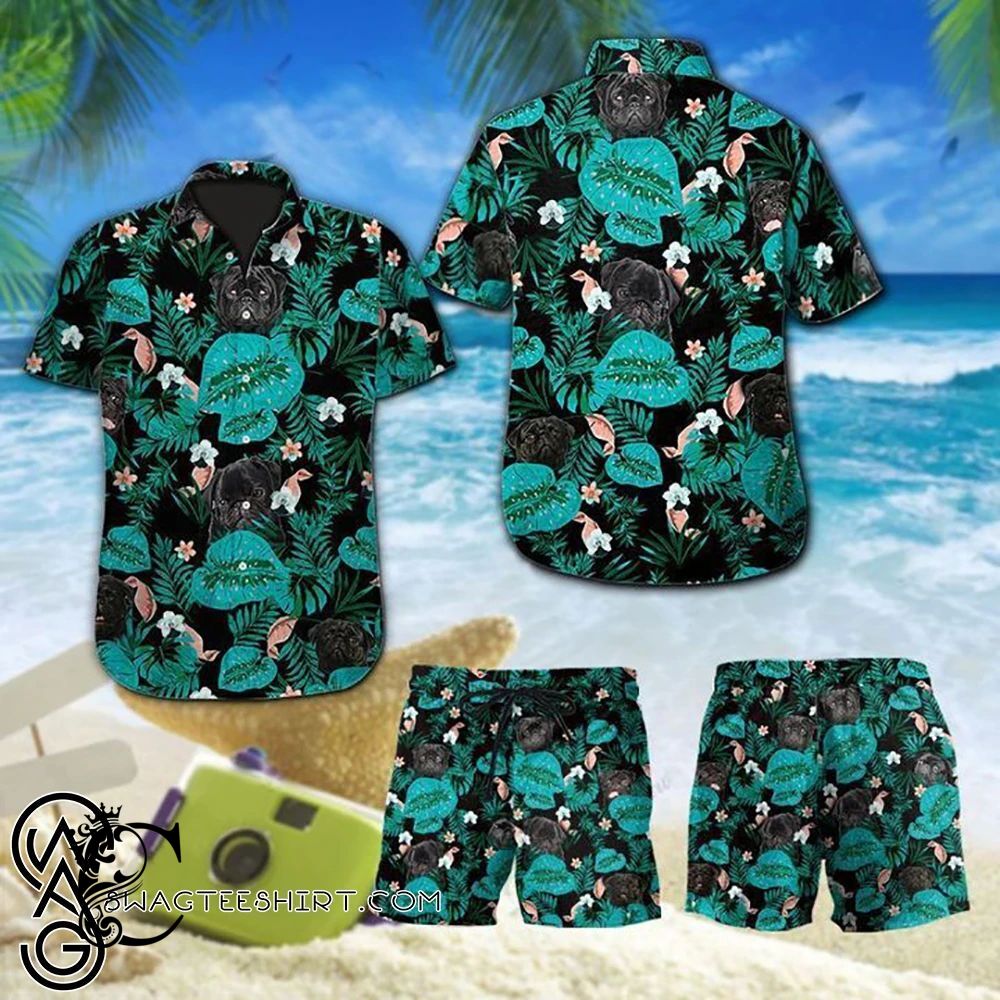 Beach Shirt Tropical Pug Dog Hawaiian Shirt- Chillicothemall