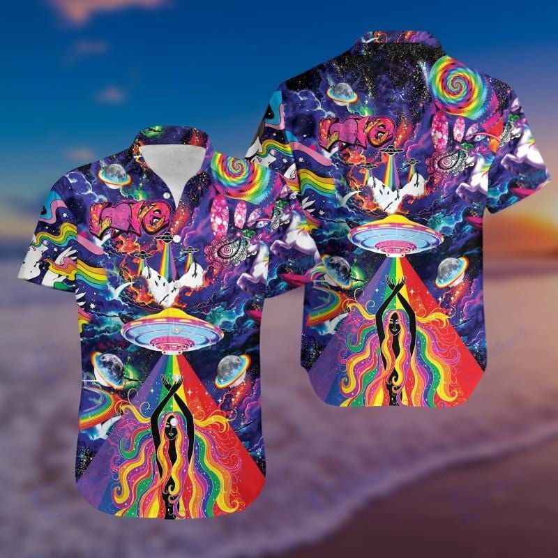 Awesome Hippie Ufo Hawaiian Aloha Shirts