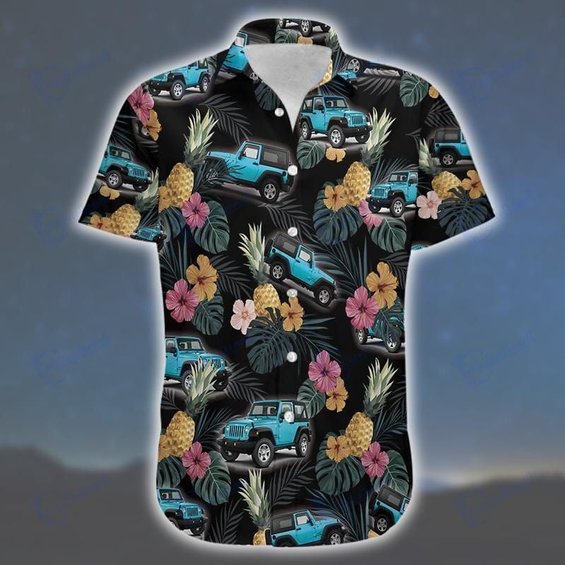 Blue Jeep Black Tropical Unisex Hawaiian Aloha Shirts