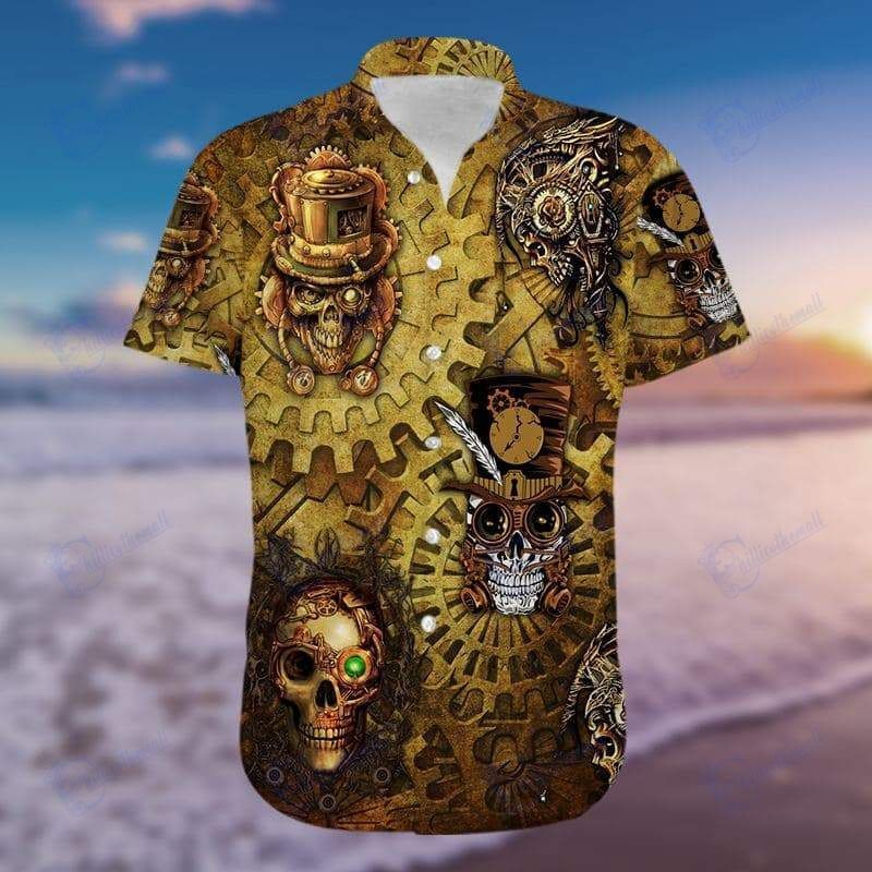 Amazing Vintage Skull Steampunk Hawaiian Aloha Shirts