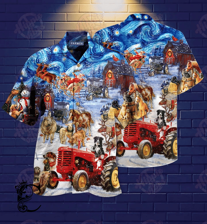 Beach Shirt Shop Farmer Night Christmas Hawaiian Shirt- Chillicothemall