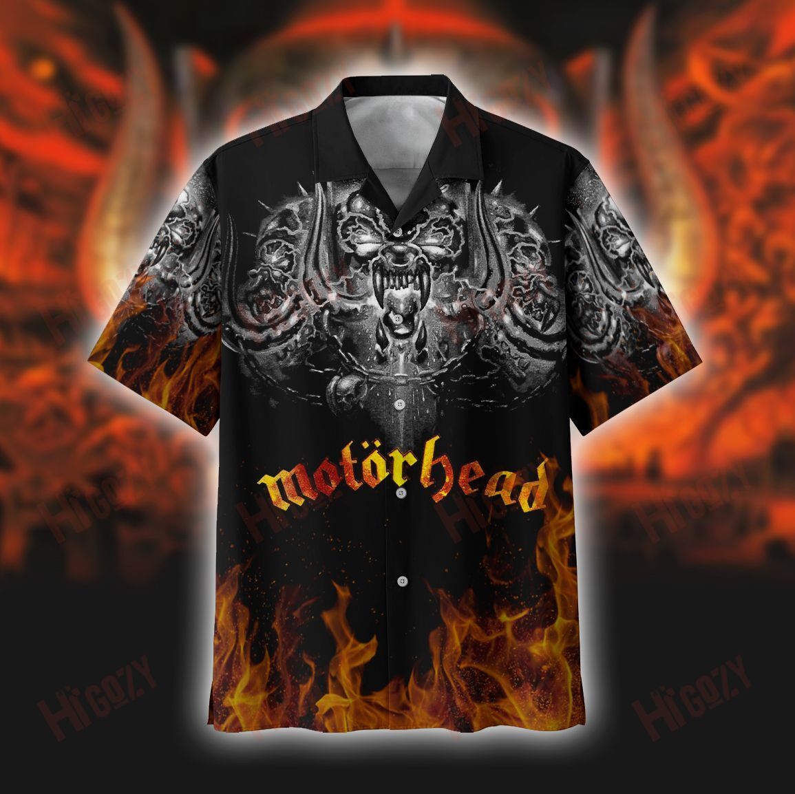 Beach Shirt Motorhead Red Fire Hawaiian Aloha Shirts, Motorhead Logo Short Sleeve Shirt