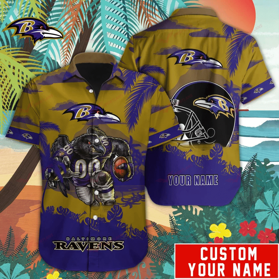 Baltimore Ravens Hawaiian Shirt Mascot Customize Your Name