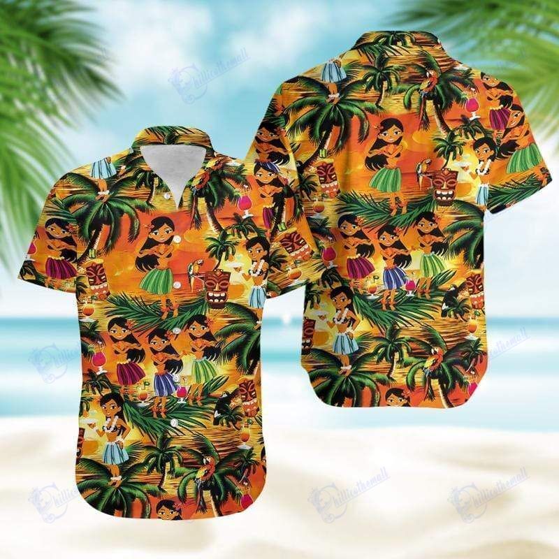 Beach Shirt Tropical Girls Dancing Hawaiian Aloha Shirts- Chillicothemall