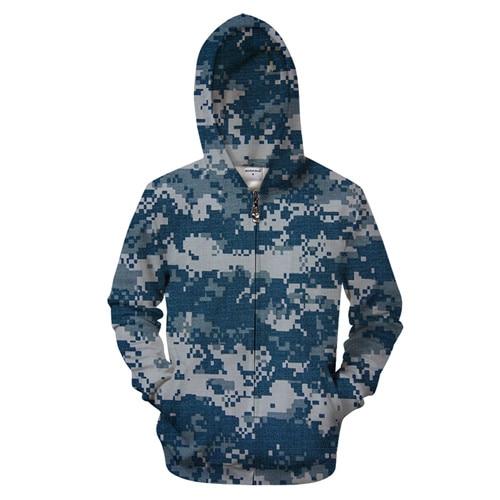 Blue Pixelated Camo Zip-up Hoodie