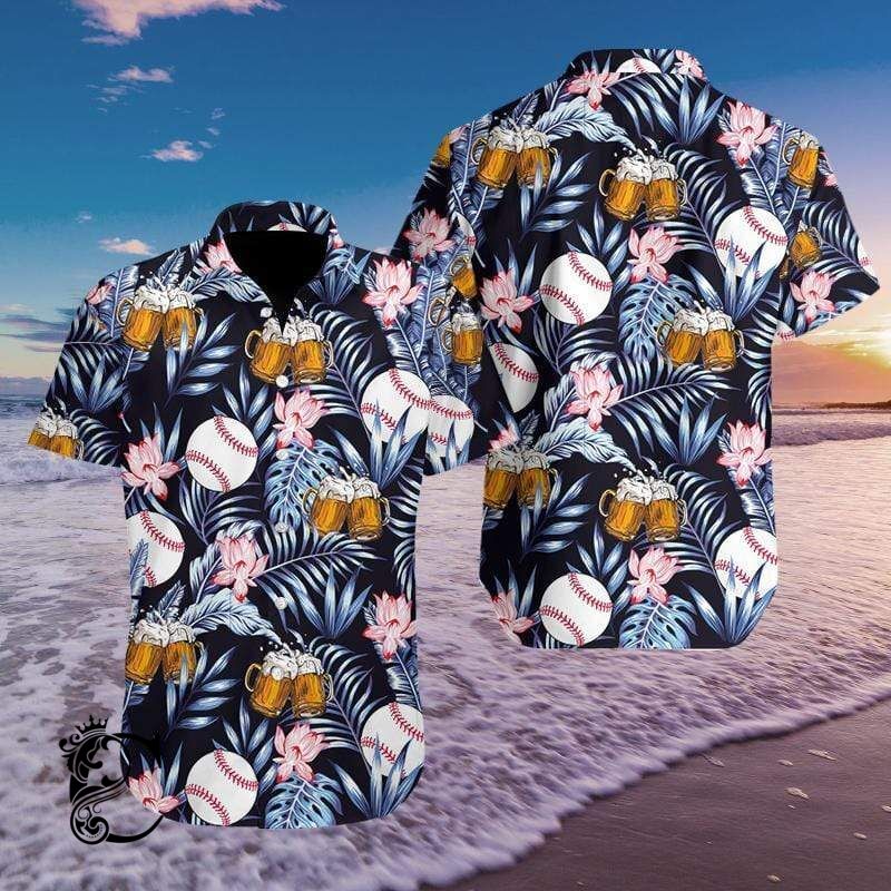 Baseball And Beer Tropical Hawaiian Aloha Shirts