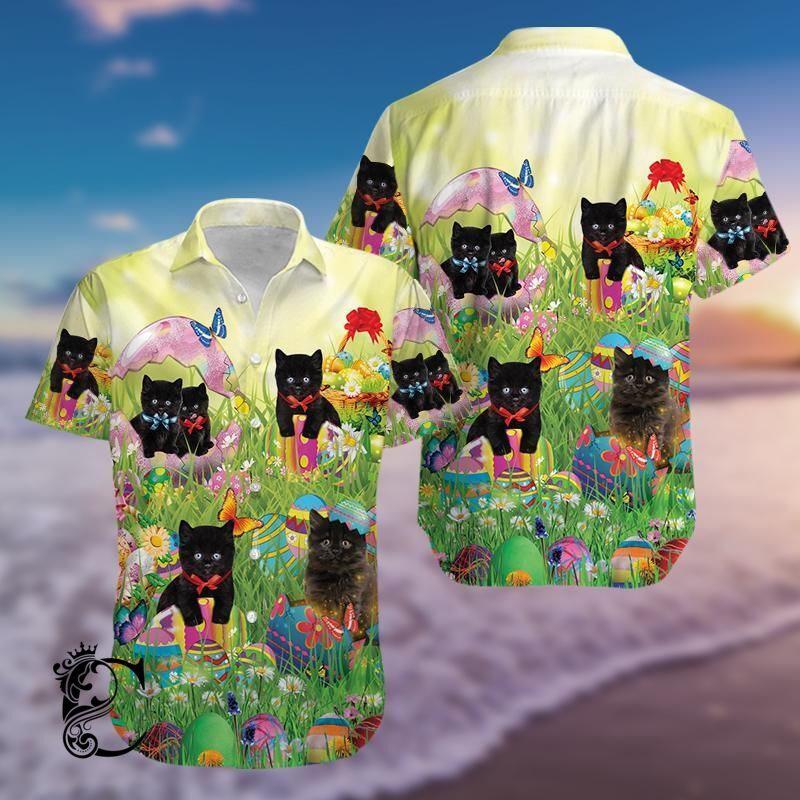 Black Cat So Cute Happy Easter Hawaiian Aloha Shirts