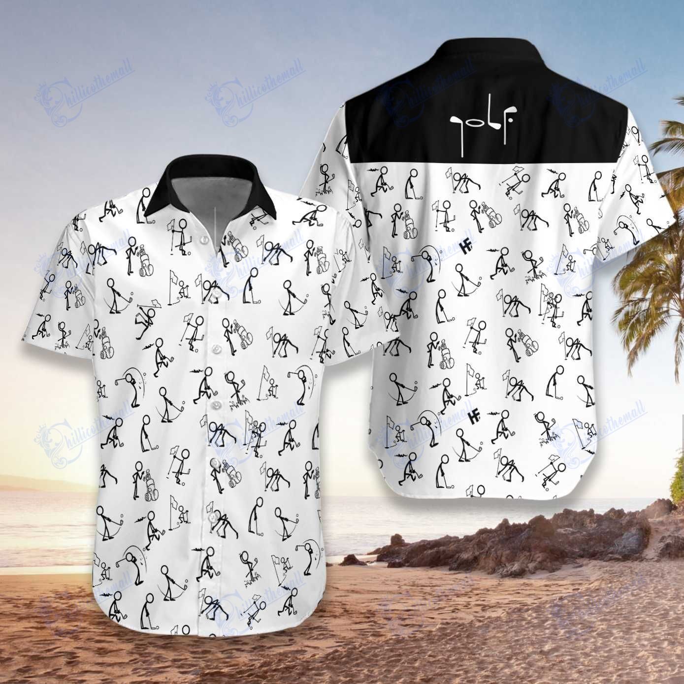 Beach Shirt Stickfigures Playing Golf Hawaiian Aloha Shirts- Chillicothemall