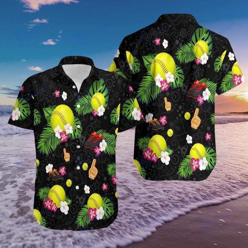 Beach Shirt Find Softball Black Hawaiian Aloha Shirts- Chillicothemall