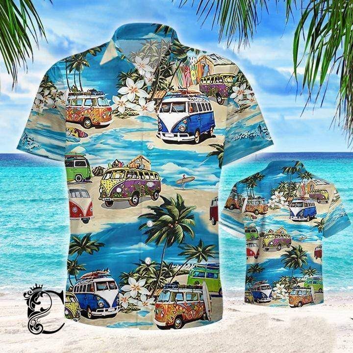 Beach Shirt Camping Bus Island Aloha Hawaiian Shirts- Chillicothemall