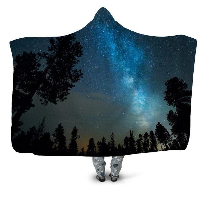 Blue Galaxy Forest Blanket Hoodie