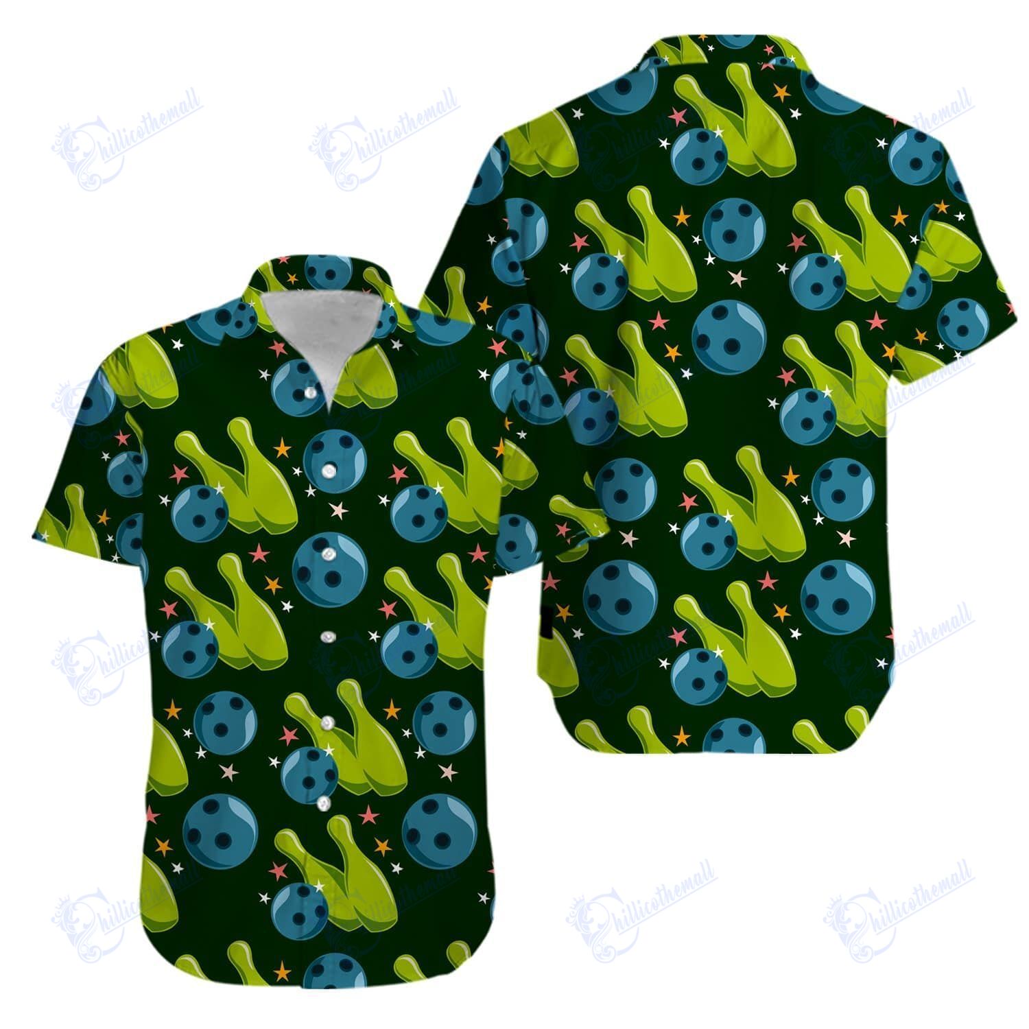 Bowling Strike Green Hawaiian Aloha Shirts