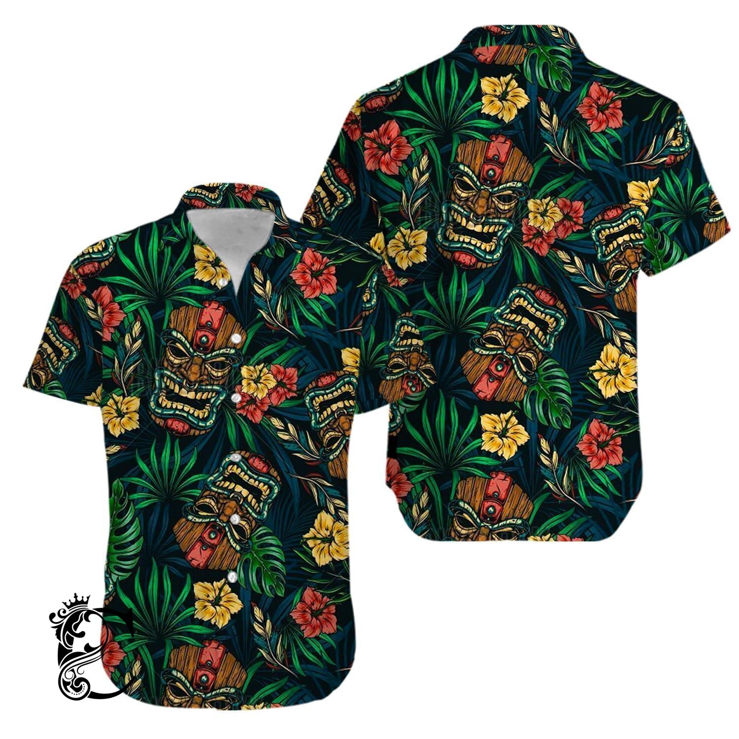 Tiki Tropical Leaves Aloha Hawaiian Shirts