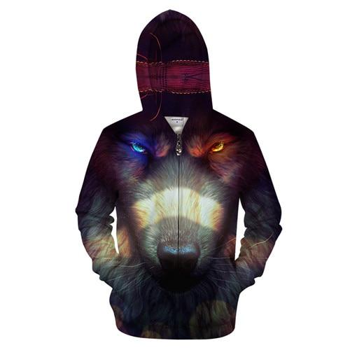 Blue & Orange Eyed Wolf Zip-Hoodie