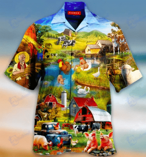 Beach Shirt Lovely Happy Farm Hawaiian Aloha Shirts- Chillicothemall