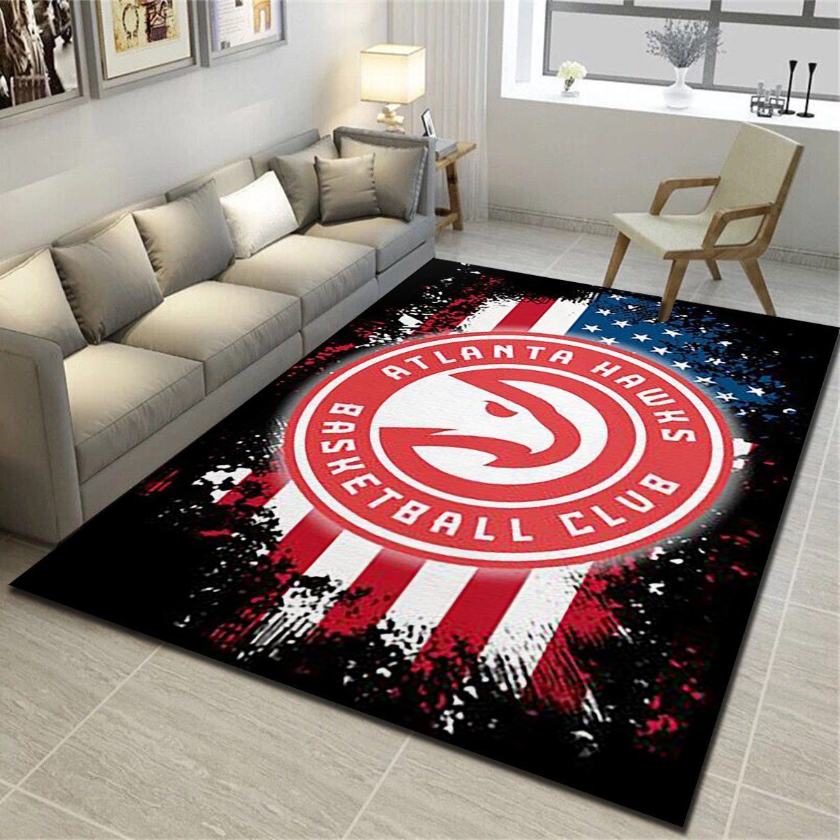 Atlanta Hawks Area Rugs, Basketball Team Living Room Carpet, Fan Cave Floor Mat