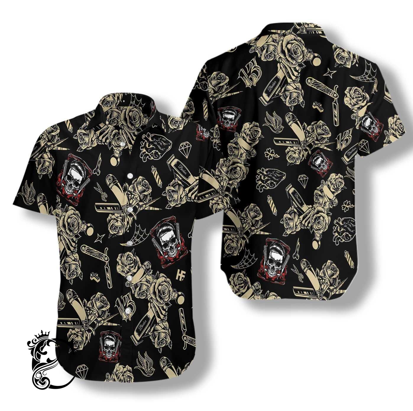 Barber Shop Skull Hawaiian Shirt