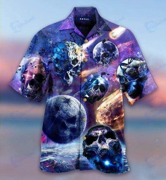 Beach Shirt Hawaiian Aloha Shirts Asteroids Skull- Chillicothemall