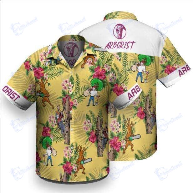 Beach Shirt Shop Arborist Yellow Hawaiian Aloha Shirts- Chillicothemall