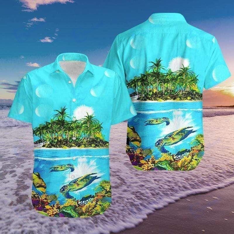 Beach Shirt Tropical Turtle Island Hawaiian Aloha Shirts- Chillicothemall