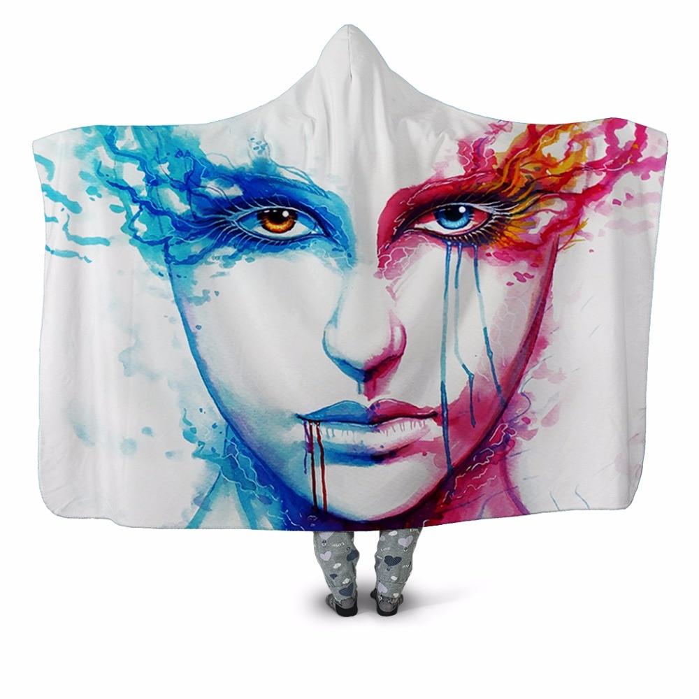 Blue & Pink Portrait Blanket Hoodie