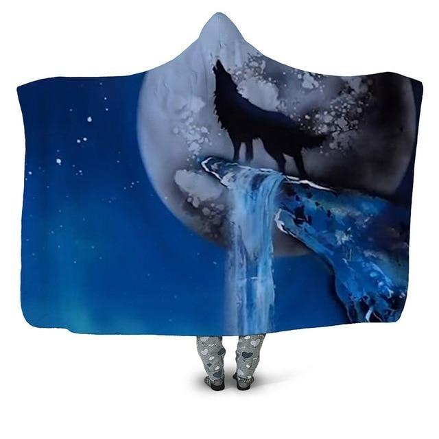 Wolf and Full Moon Blanket Hoodie