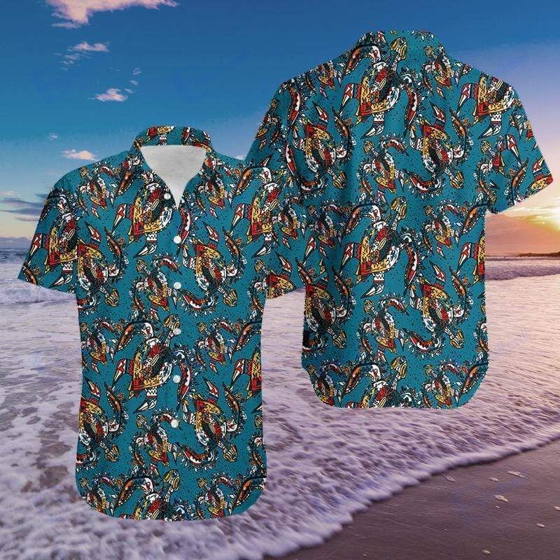 Turtle Pattern Blue Hawaiian Aloha Shirts