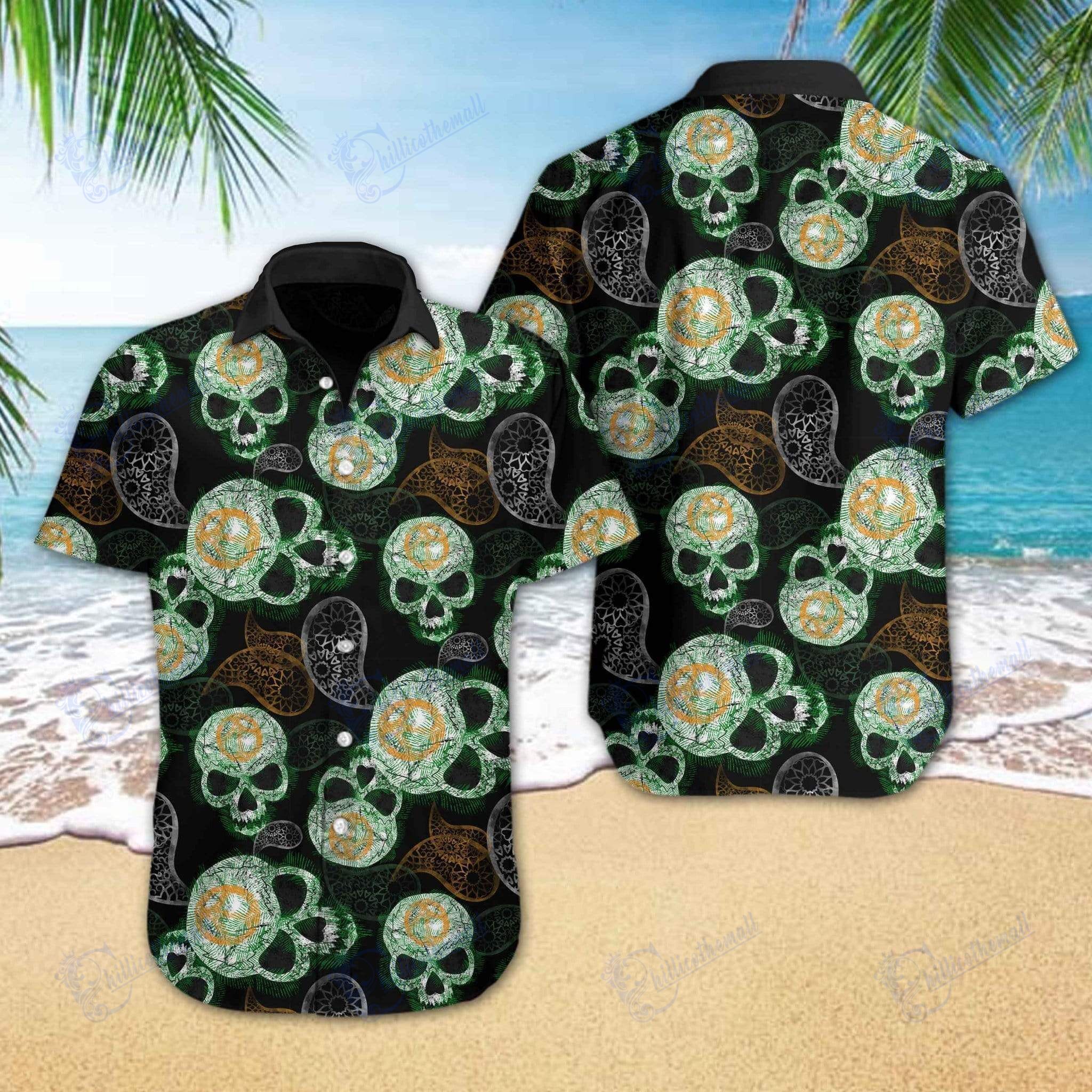 Beach Shirt Hawaiian Aloha Shirts Skull Paisley- Chillicothemall