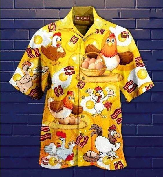 Beach Shirt Hawaiian Aloha Shirts Chickens Poop Breakfast- Chillicothemall