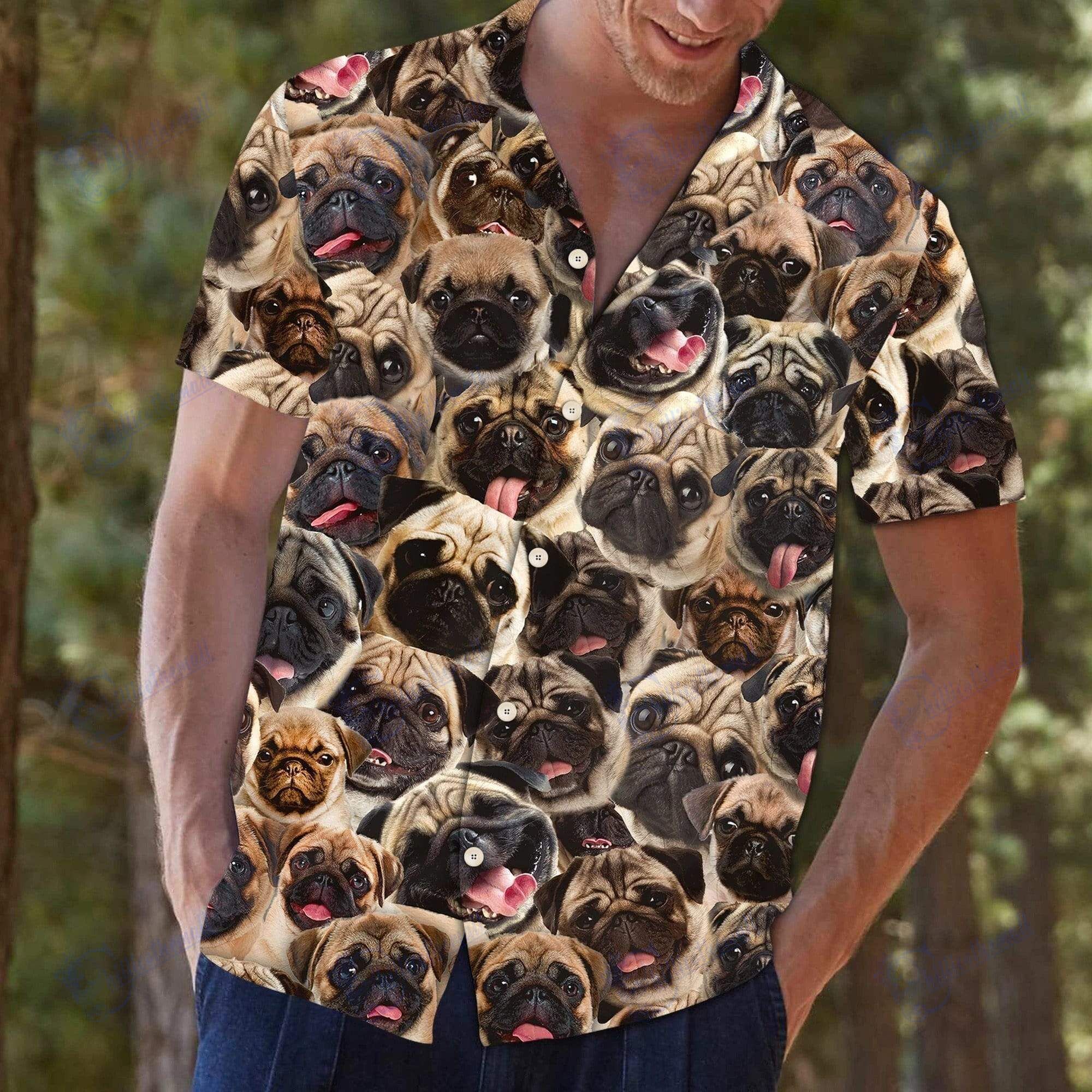 Beach Shirt Find Pug Dog Hawaiian Aloha Shirts- Chillicothemall