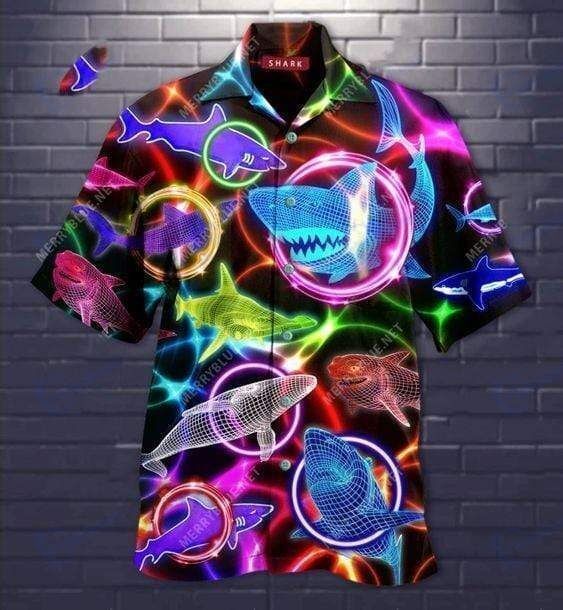 Beach Shirt Shop Hawaiian Aloha Shirts Glowing Shark- Chillicothemall