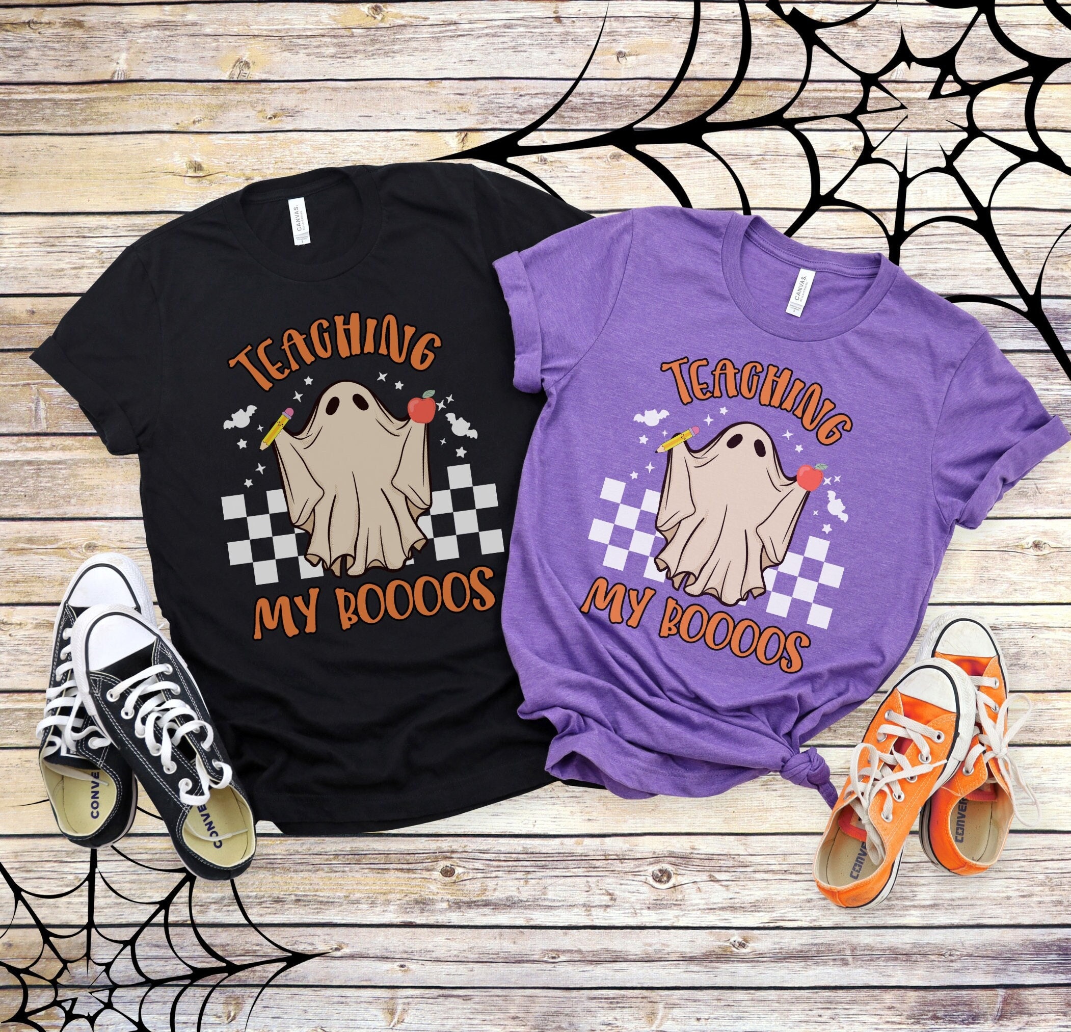 Trendy Teacher Halloween Shirt Spooky Teacher Tshirt Retro Halloween Ghost Tee Teaching My Boos Halloween Teacher T-Shirt Gift For Teacher