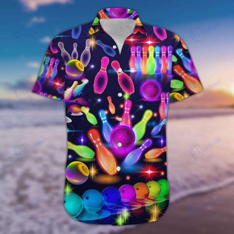 Awesome Colorful Bowling Neonlight Unisex Hawaiian Aloha Shirts