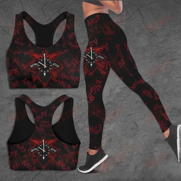 Bon Jovi Black Bra Leggings Set, Bon Jovi Designs Bra, Bon Jovi Leggings, Running Tracksuit Yoga Set Sports Bra Fitness Leggings Seamless