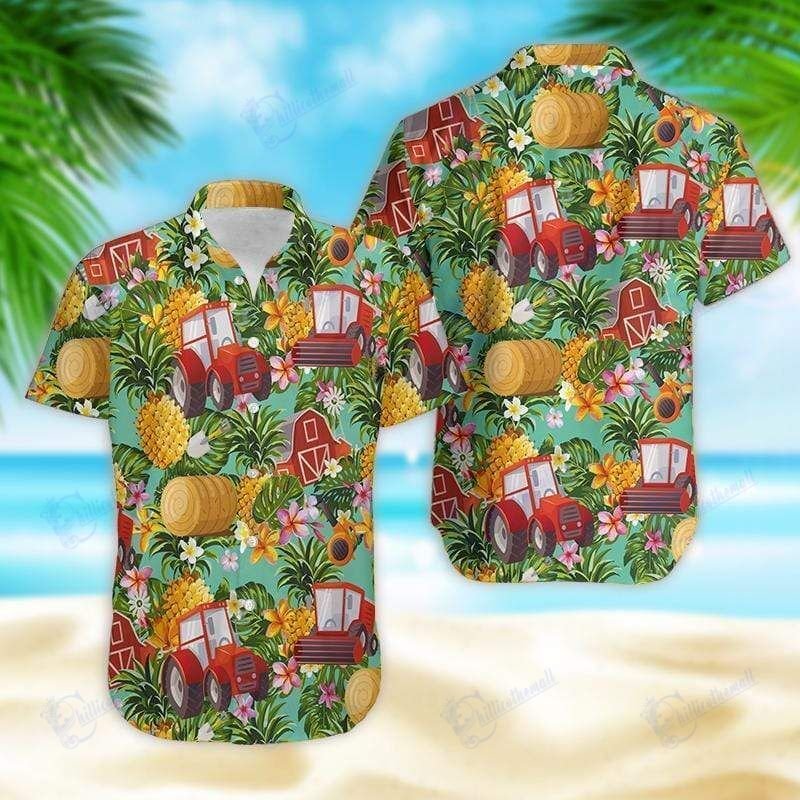 Beach Shirt Farmer Pineapple Tropical Hawaiian Aloha Shirts- Chillicothemall