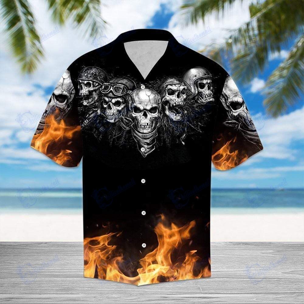 Beach Shirt Racing Skull Fire Hawaiian Aloha Shirts- Chillicothemall