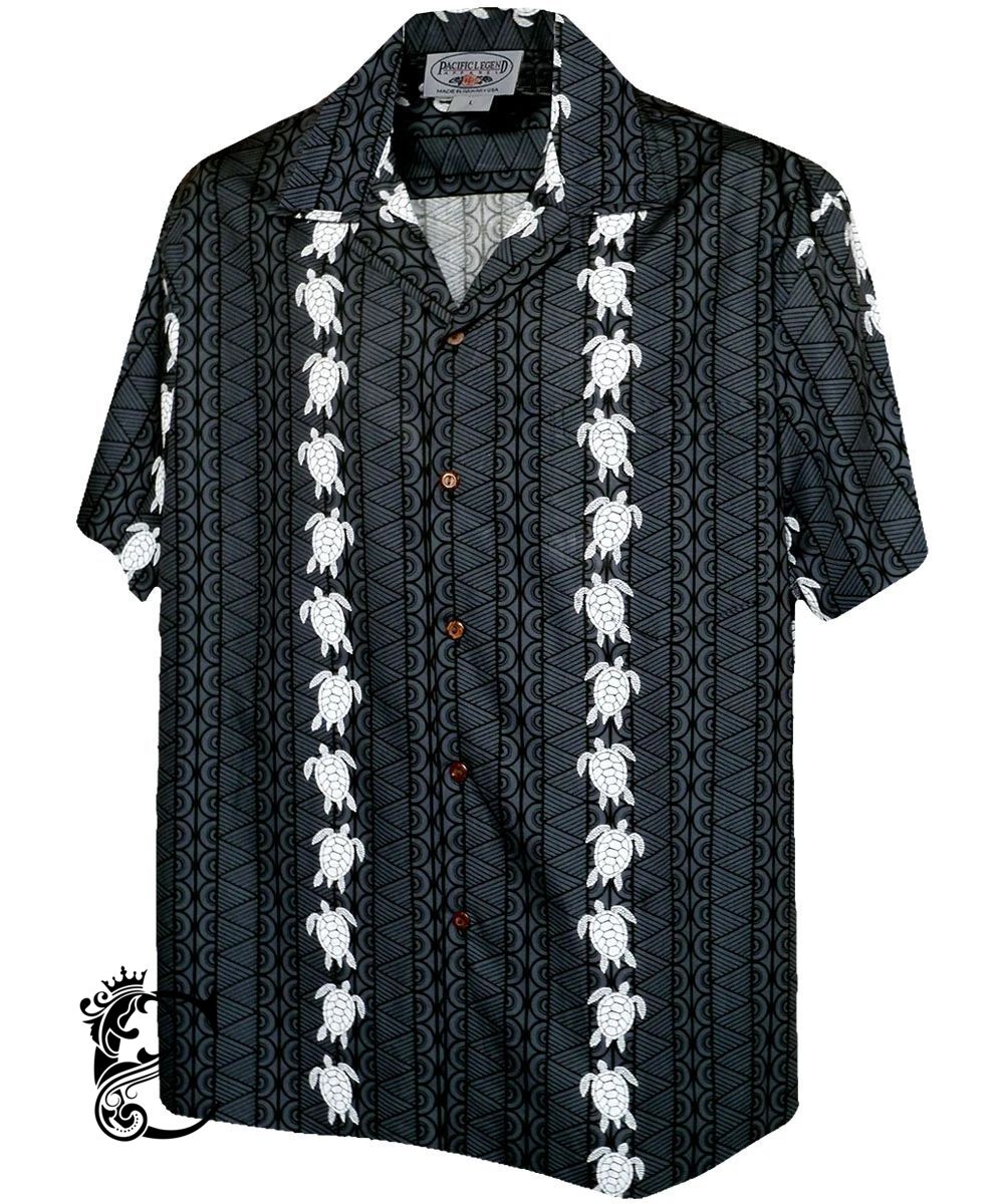 Turtle Panel Black Hawaiian Shirt